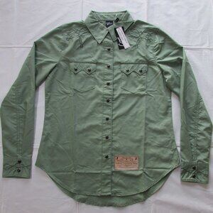 Cruel Denim Women's Long Sleeve Western Embroidery Snap Shirt Green